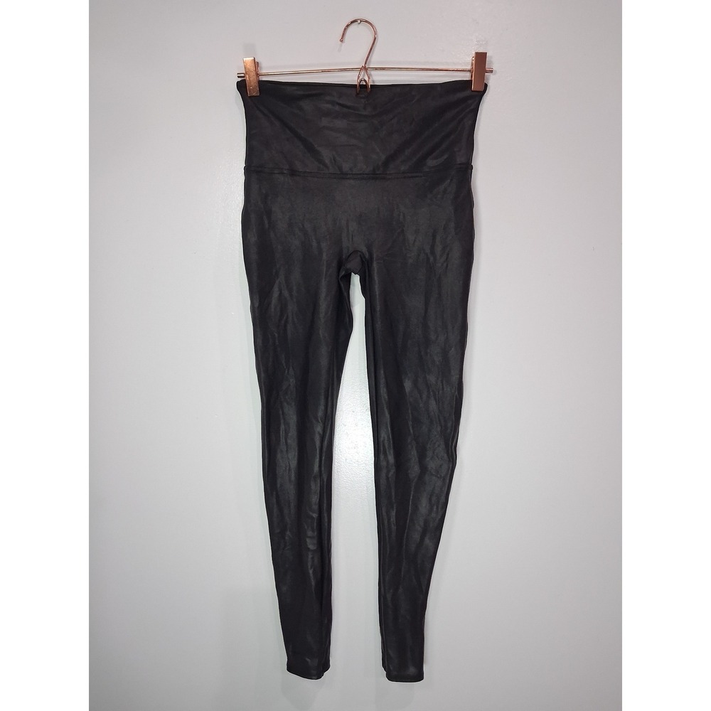 Spanx‎ Womens Faux Leather Leggings Black High Waisted Slim Fit Size Large L/G